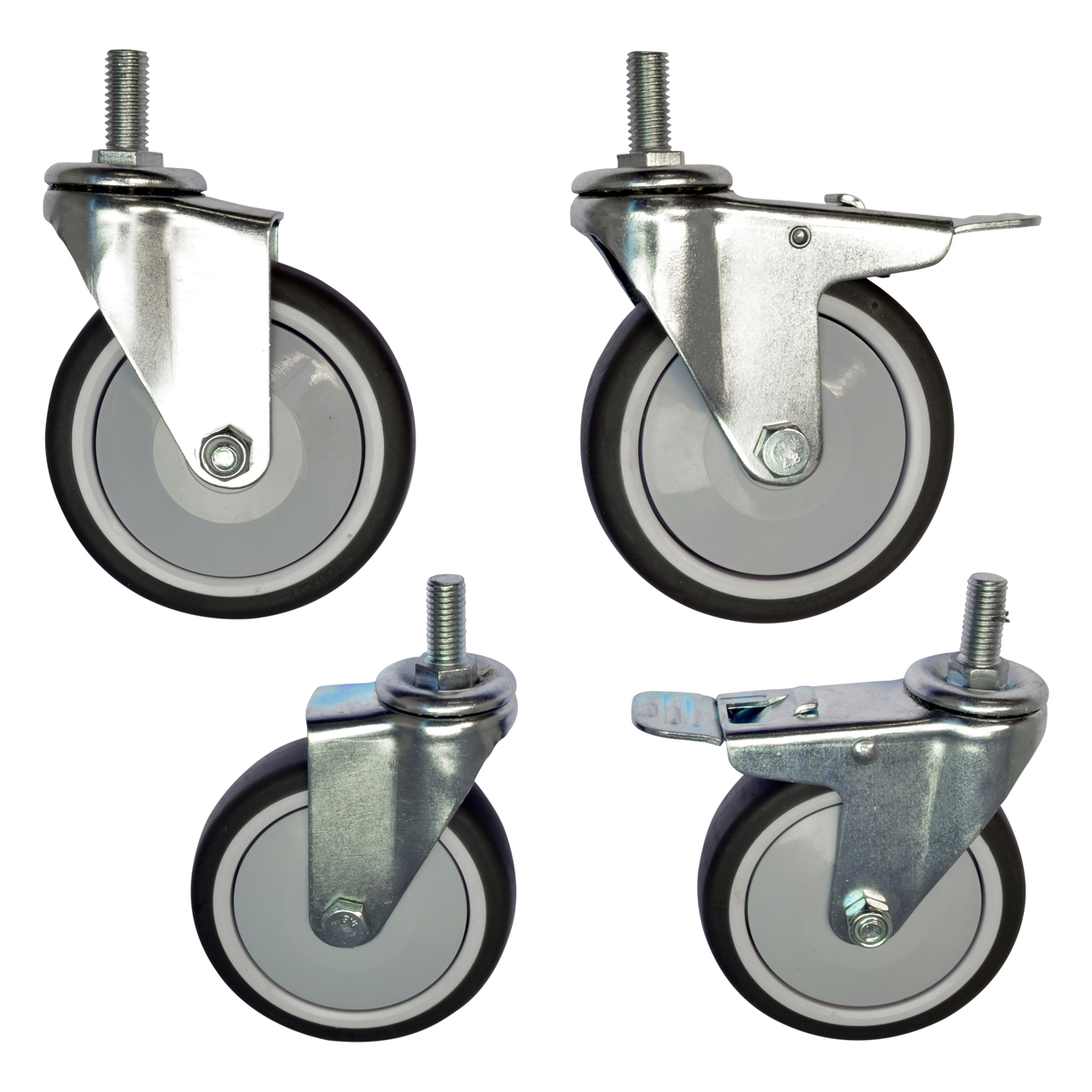 Laufrollen-Satz für SST-Wände, Ø 100 mm, gummiert, 2x mit,  2x ohne Feststeller