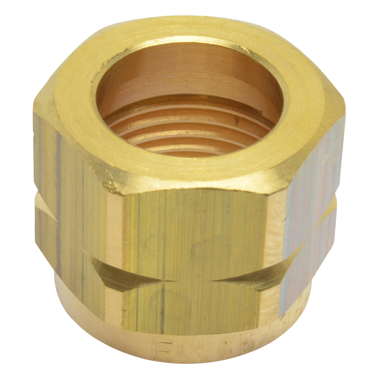 Überwurfmutter G3/8'' LH, Bohrung 9,5 mm, mit Gravur EN 16436-2