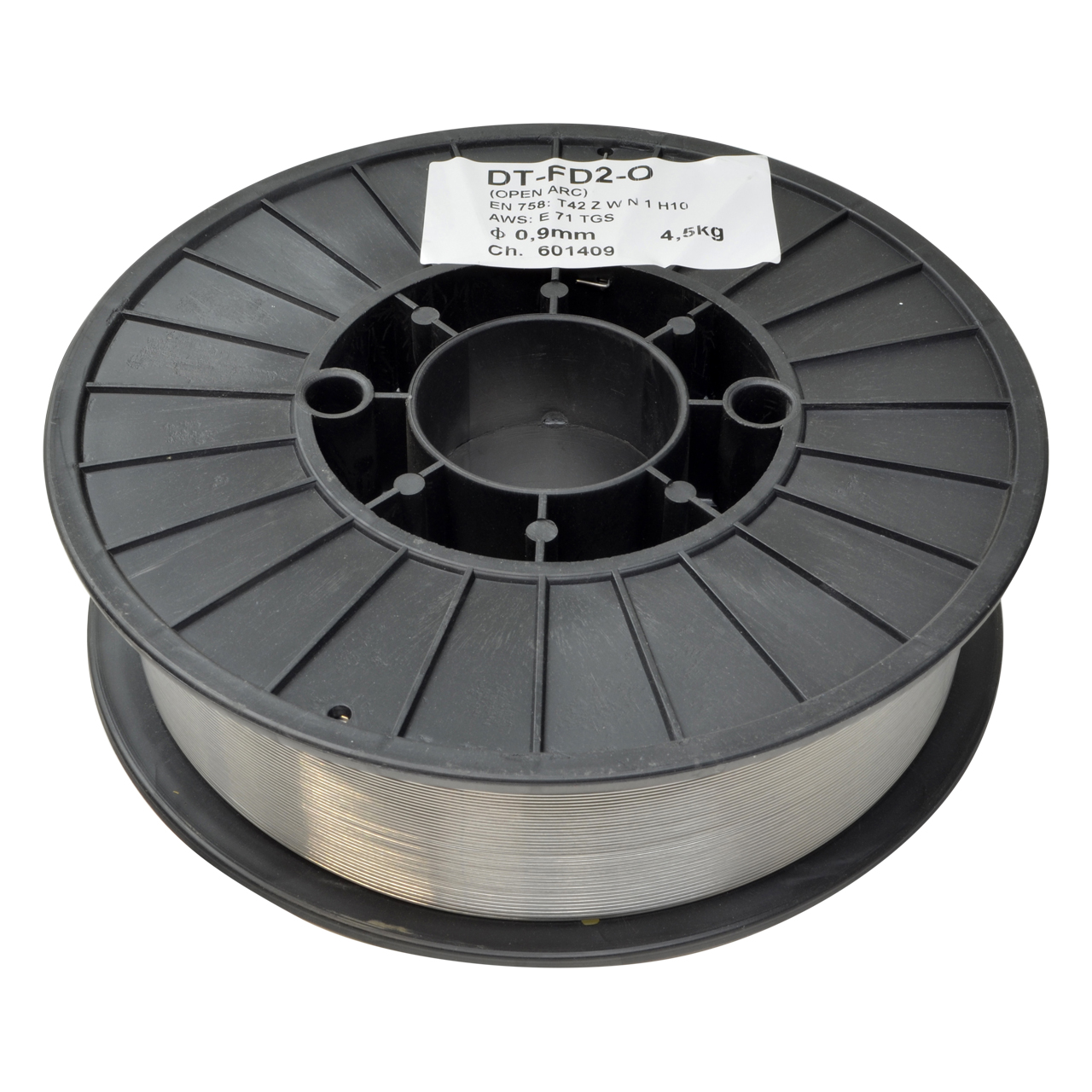 Fülldraht Ø 0,9 mm, zum Schweißen ohne Schutzgas, 4,5 kg auf D200 Spule mit Ø 50 mm Dorn 