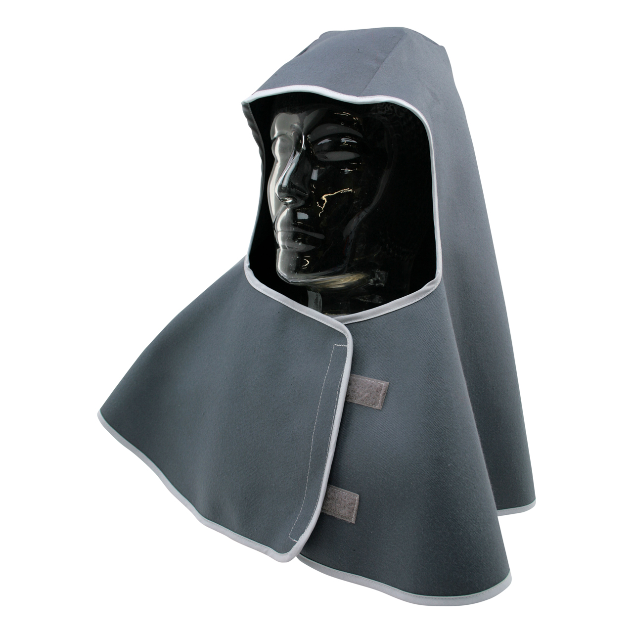 Kopfschutztuch aus SECAN, mit Nackenschutz, vorne Klett, grau, schwer enflammbar