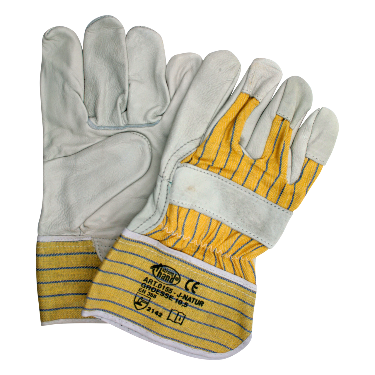 Arbeitshandschuh aus Vollleder mit Knöchelschutz, 5-Finger, EN 388, Größe 10