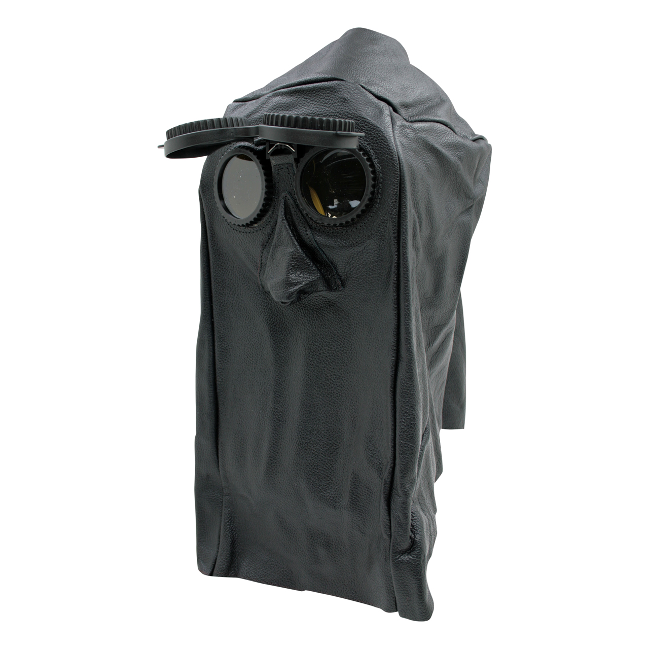 Lederkopfhaube mit Klappbrille, mit Nase, hinten geschlossen