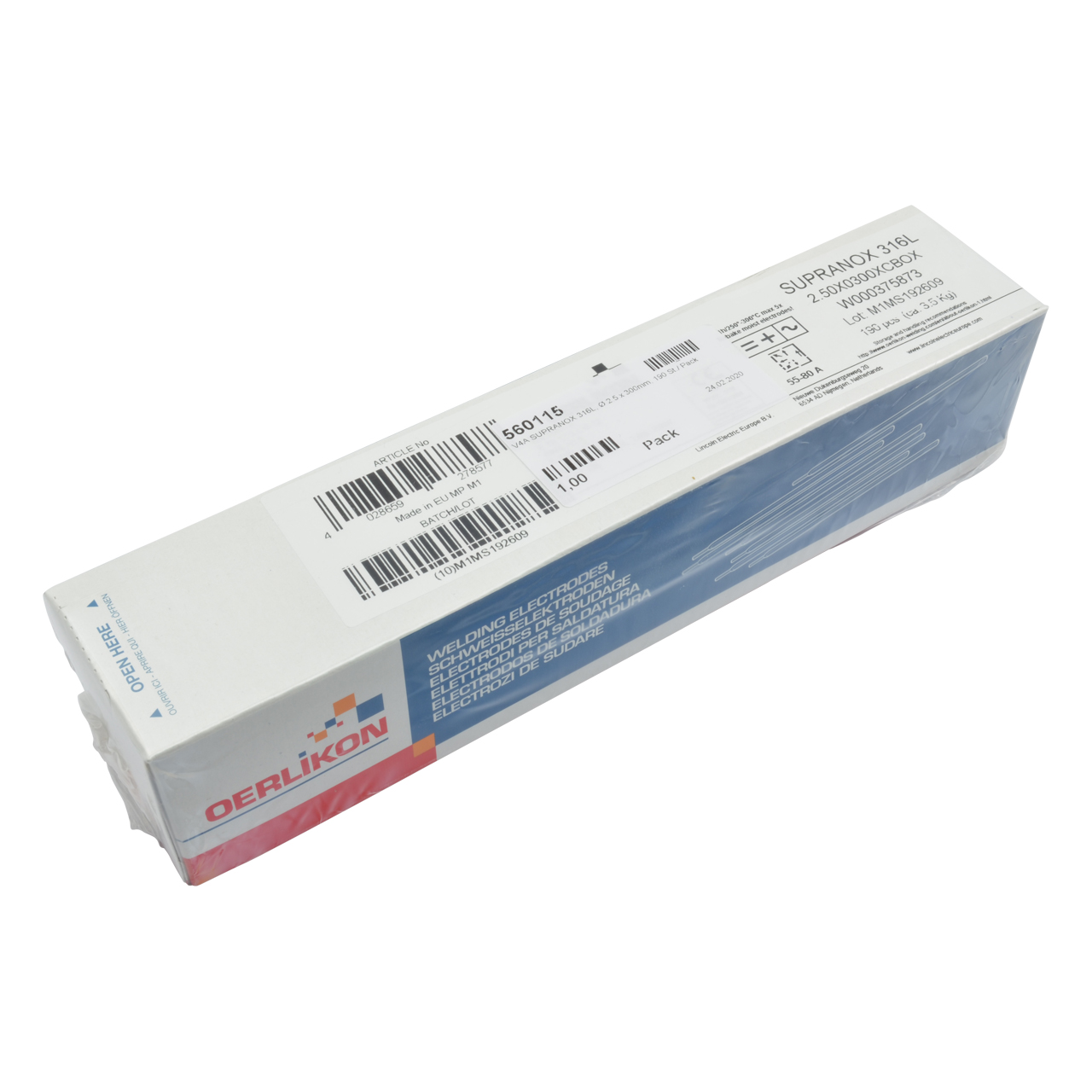 Schweißelektrode OERLIKON V2A SUPRANOX 308L, Ø 2,0 x 300 mm, 340 Stück/Pack, 3,8kg