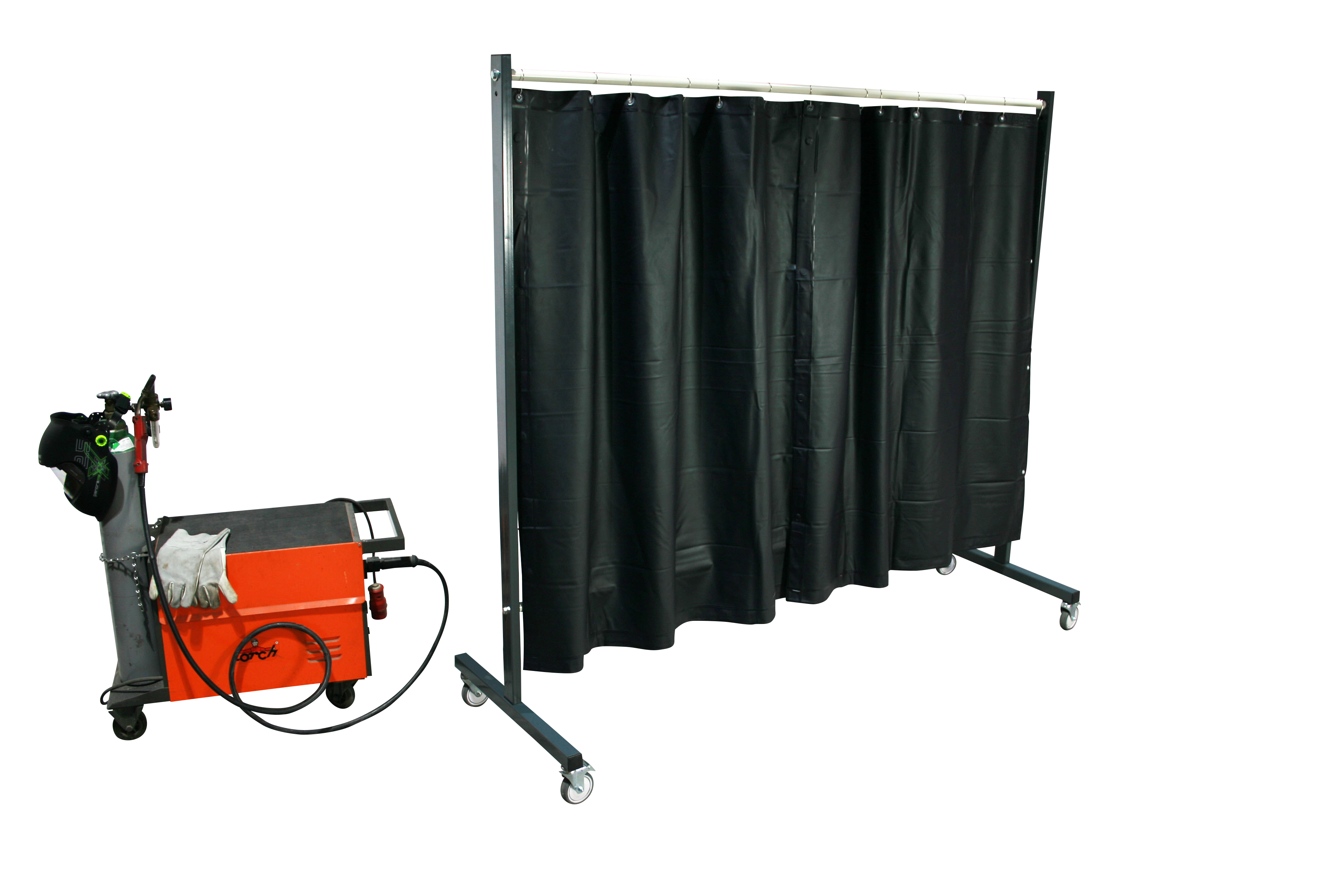 SST3 Schutzwand, 2 x 2,15m, fahrbar, Baumwollvorhang, 1,60 m lang, olivgrün