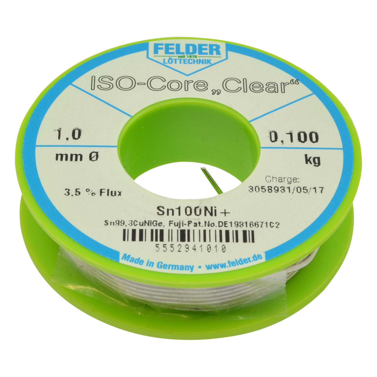 Elektro Lötdraht, Sn100Ni+, Sn99,3CuNiGe, ISO-Core-CLEAR, Ø 1,0 mm