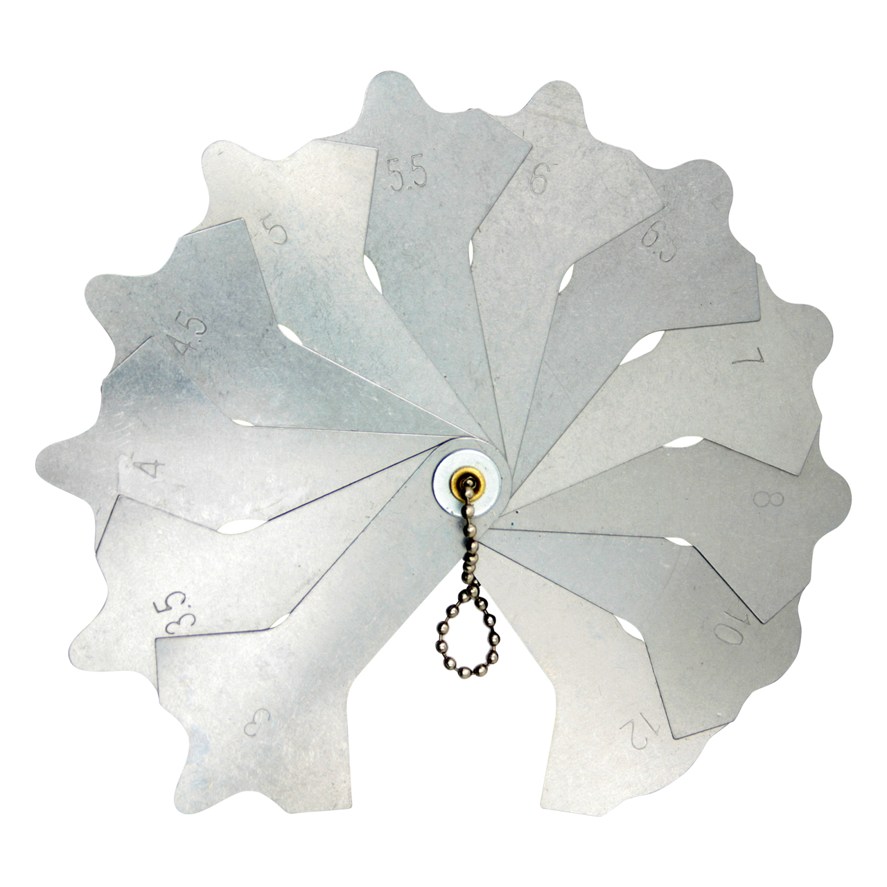 Fächerlehre für 90° Ecken, 12 Blatt, Radien 3 - 12 mm