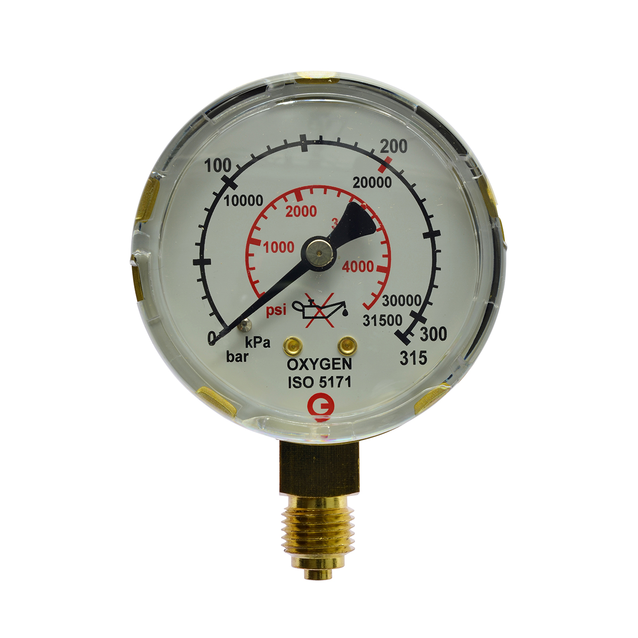 Inhaltsmanometer, Sauerstoff, 0 - 315 bar, 1/4", EN 562