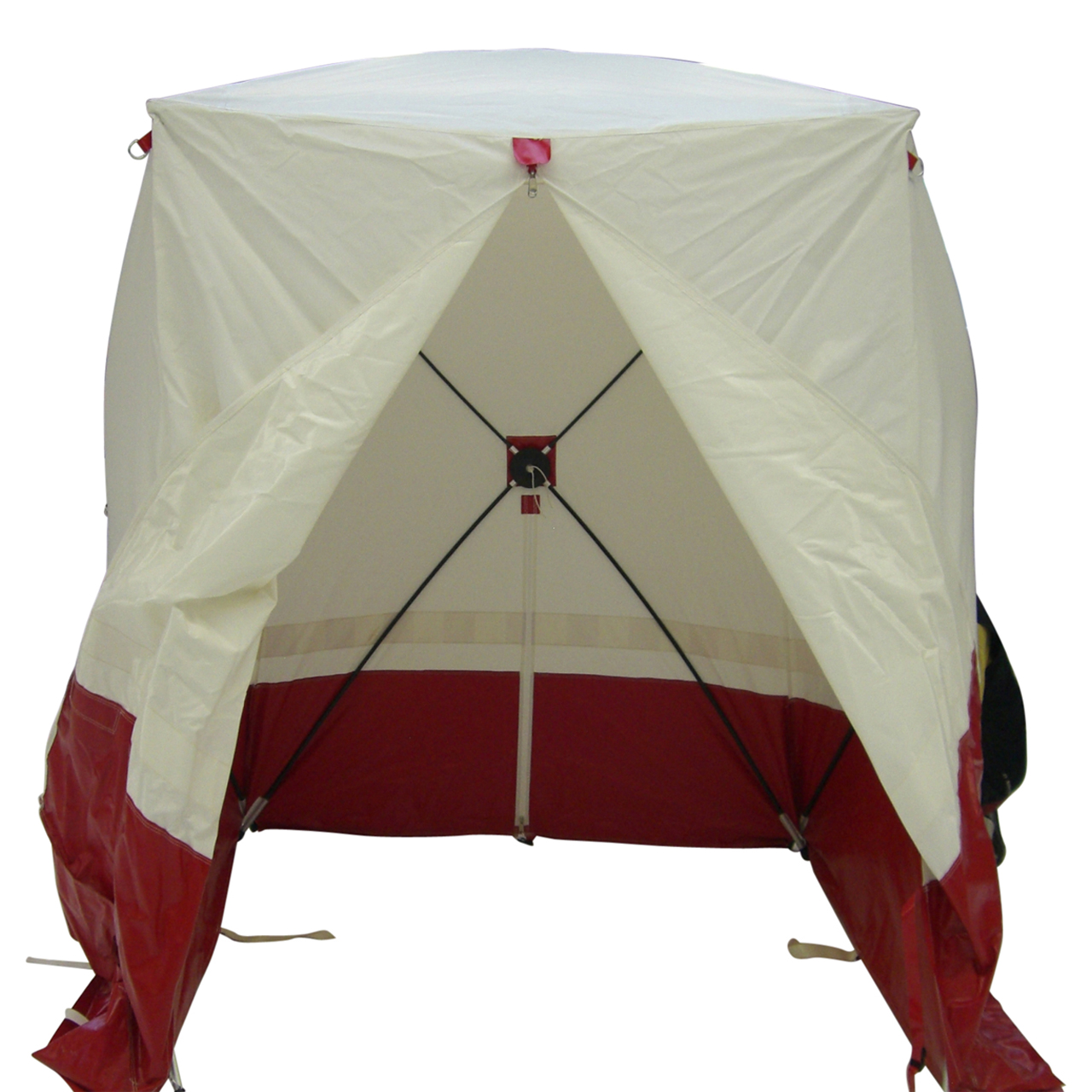 Pop Up Zelt WA26, Flachzelt, schwer entflammbar, weiß/rot, 250 x 250 x 200 cm