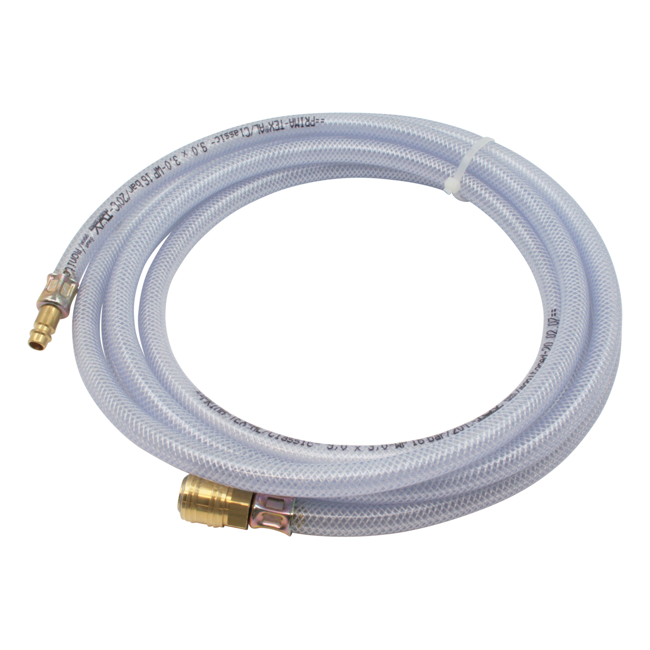 Gewebeschlauch, PVC, klar, 9 x 3 mm, Kupplung und Nippel NW 7,2