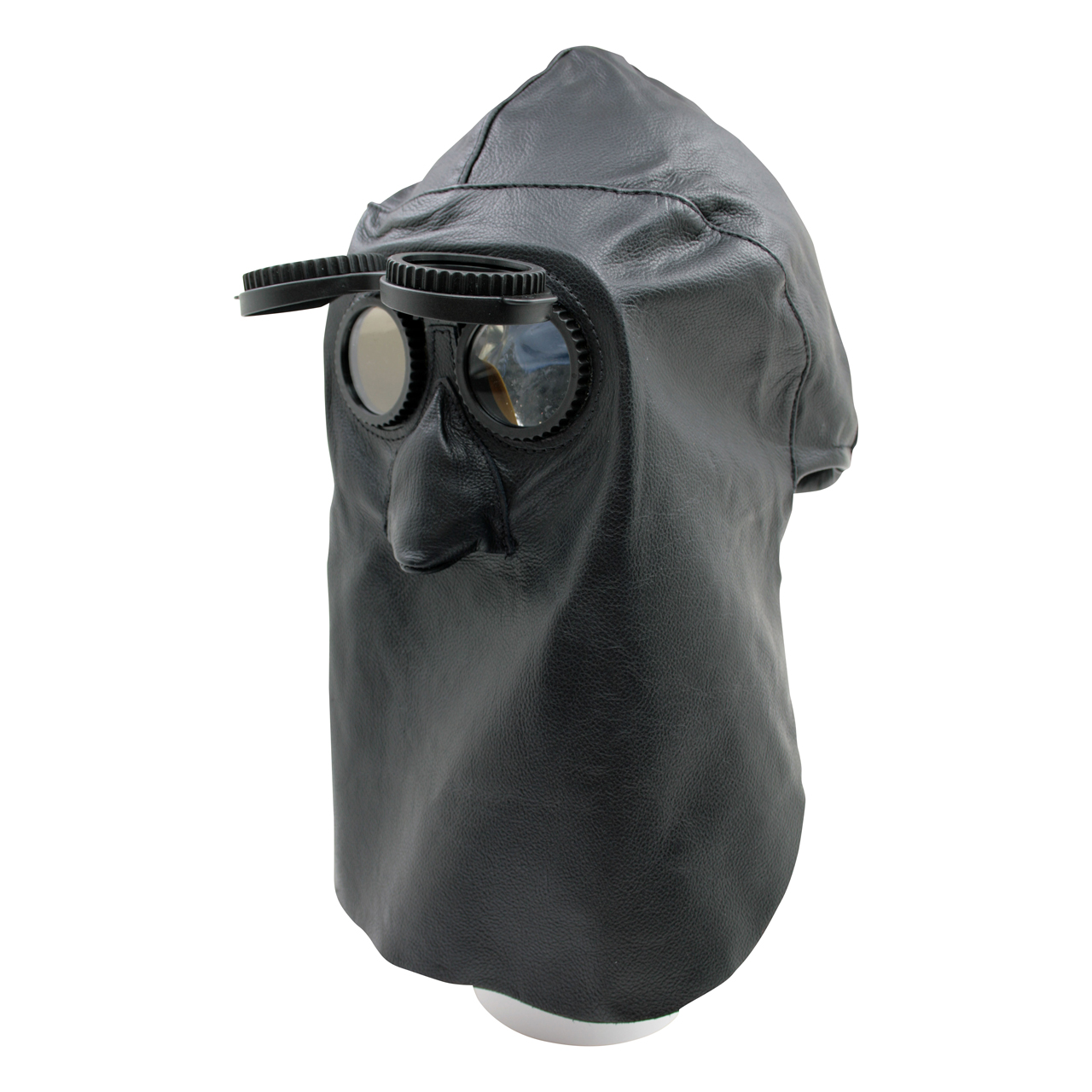 Lederkopfhaube mit Anstoßkappe, mit Nase, hinten offen, Gläser DIN 10