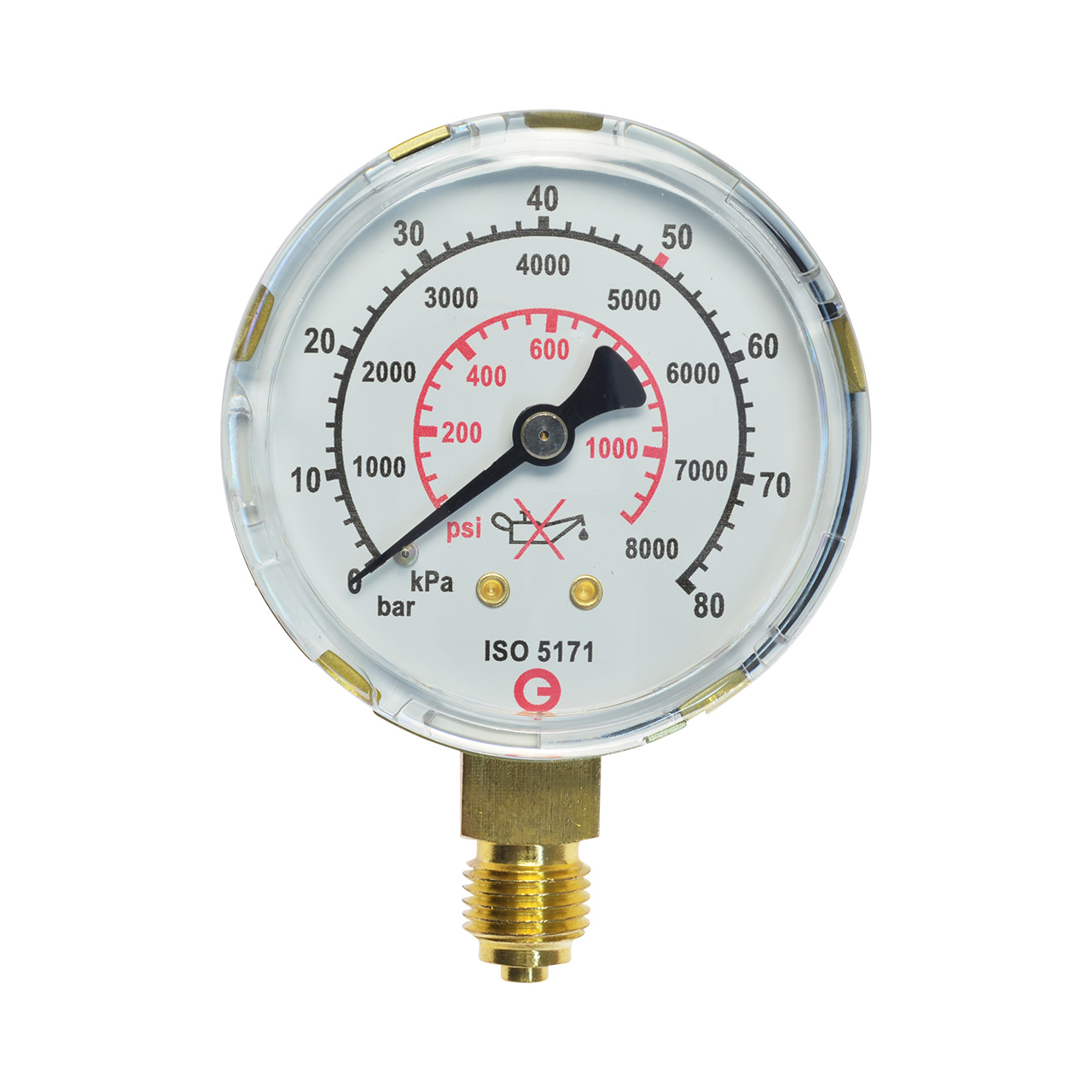 Arbeitsmanometer, neutral, 0 - 80 bar, 1/4", EN 562