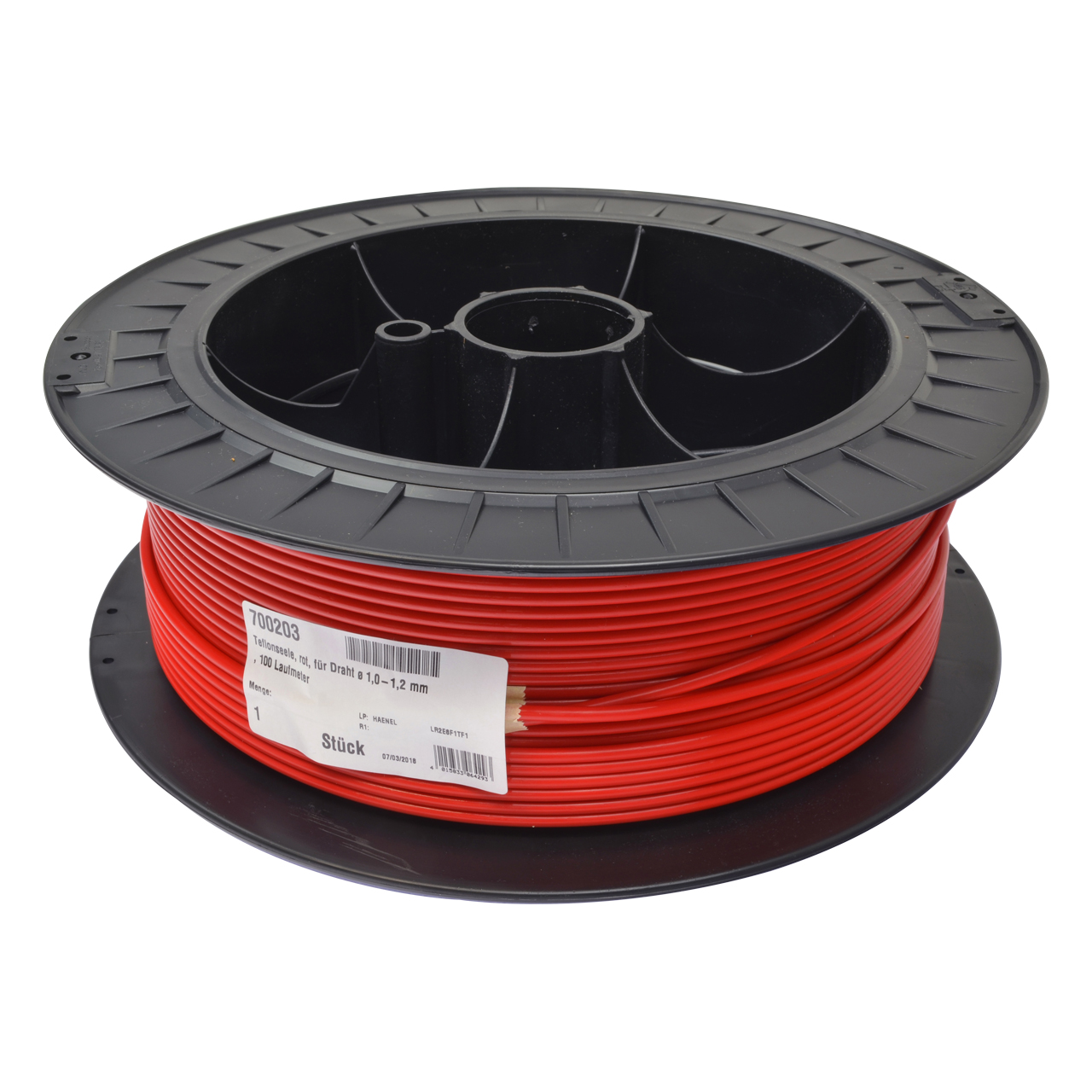 Teflonseele, rot, Ø 1,0 - 1,2 mm, Außen-Ø 4,0 mm, Innen-Ø 2,0 mm, 100 lfm.