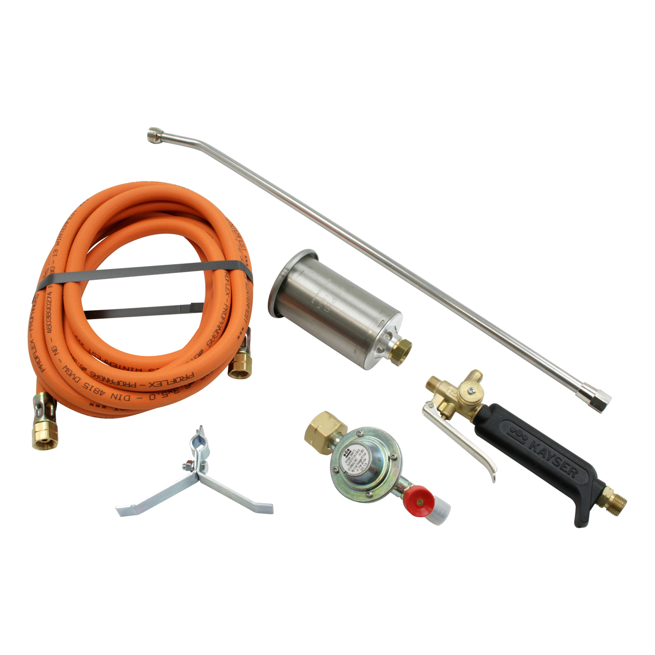 Propan-Anwärmset mit 5 m Schlauch, Regler mit Sicherung, Griff, Rohr und Topf