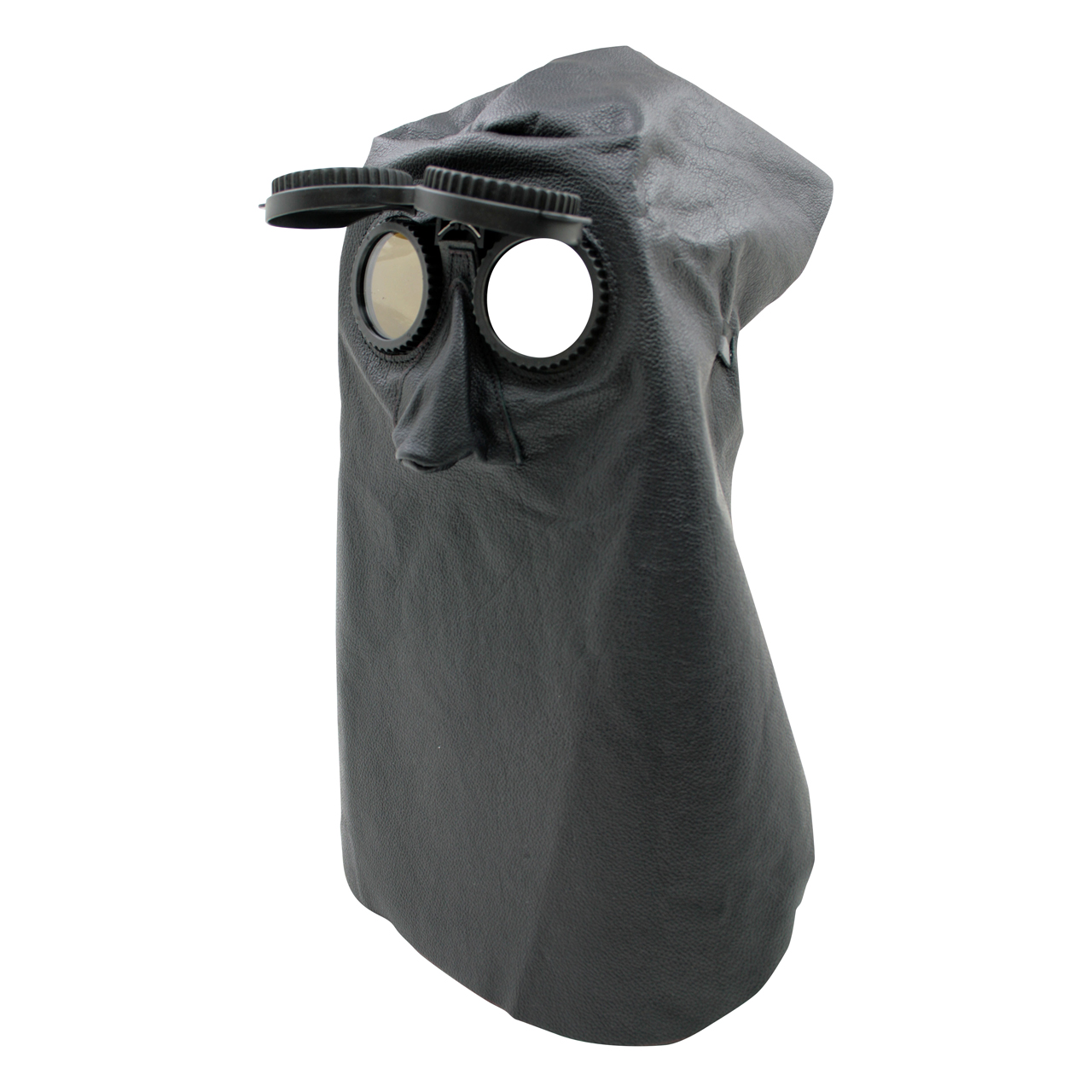 Lederkopfhaube mit Klappbrille, mit Nase, hinten offen