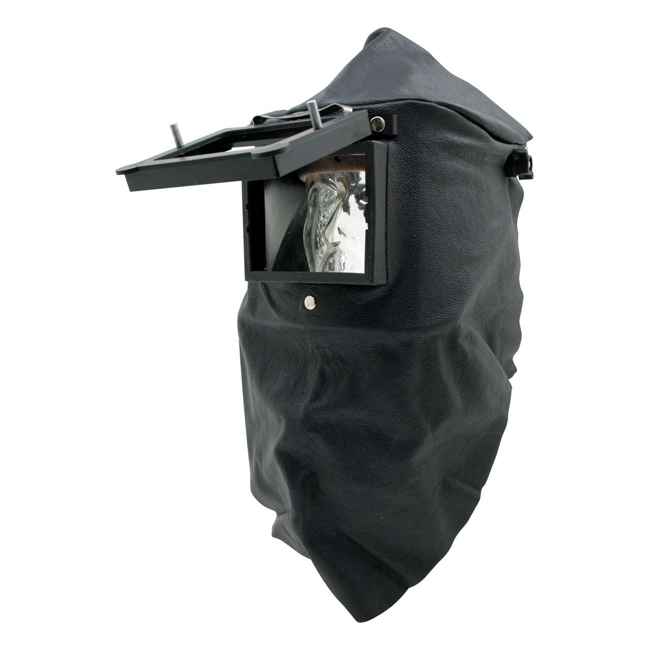 Lederkopfhaube mit Kopfband und Klapprahmen, 90 x 110 mm, hinten offen